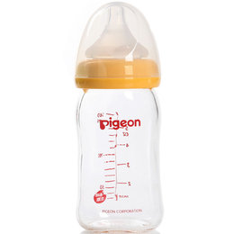 日本 贝亲（Pigeon）宽口径玻璃婴儿奶瓶 母乳耐热奶瓶 0-3个月 黄色 160ml