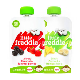 【组合】英国 小皮（Little Freddie）黑莓椰子草莓果泥100g*1袋+椰子菠萝果泥100g*1袋 效期2023-9